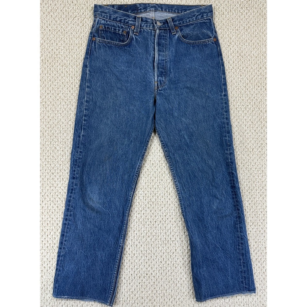 Vintage Levis 501 Jeans Fits Mens 30x27 Altered Cuffs Blue Denim Made in USA
